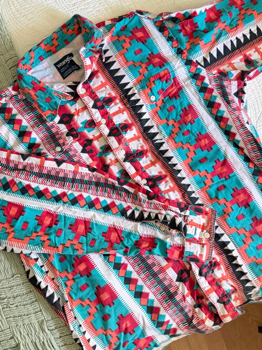 Wrangler Turquoise & Coral Aztec Button-Up Shirt